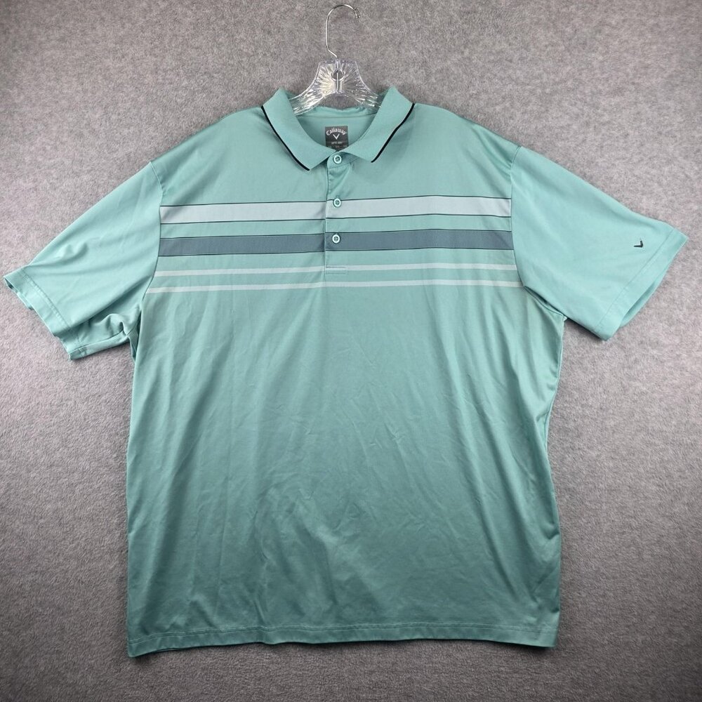 Callaway Polo Shirt Mens 2XL Green Opti-Dri Striped Golf Short Sleeve Collared
